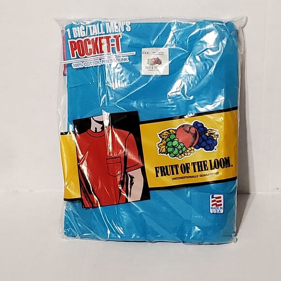 SEALED NOS Vintage 80s 90s Fruit of the Loom Pocket T Shirt Mens 3XL Blue USA - Picture 1 of 4